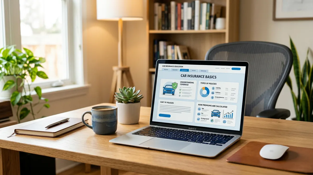 Laptop z materiałami edukacyjnymi o ubezpieczeniu